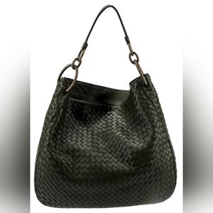 Bottega Veneta Dark Green Woven Hobo Bag